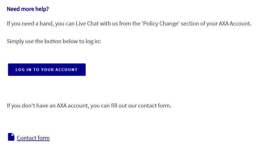 Where to find AXA live chat on its official site