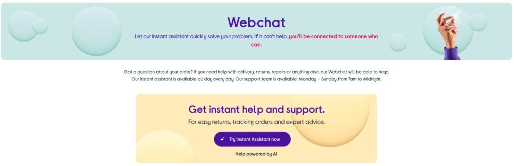 Where to find Currys live chat on its official site
