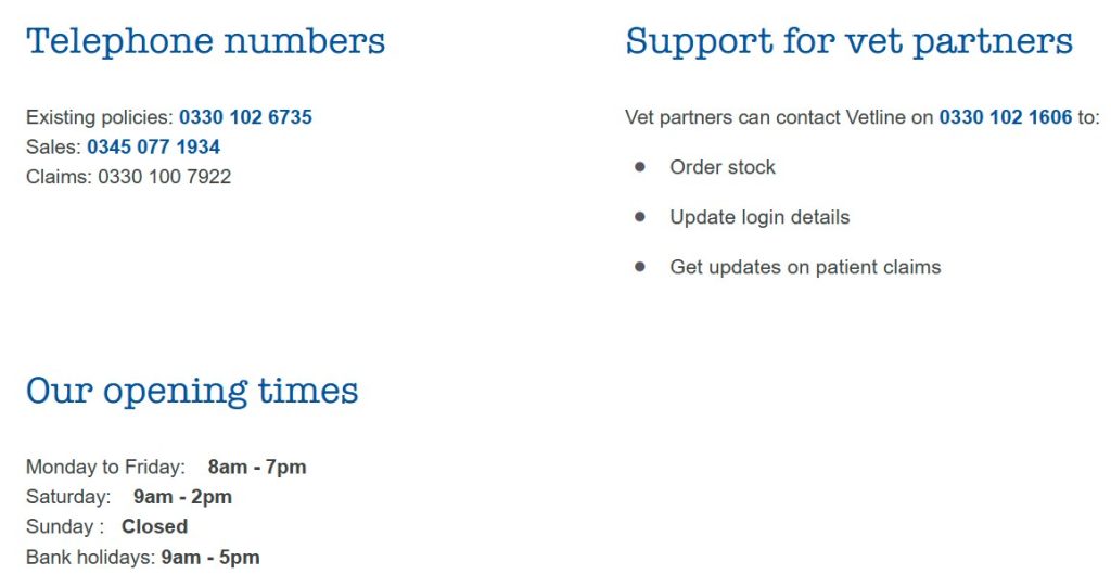 Where to find Petplan contact options on its official site